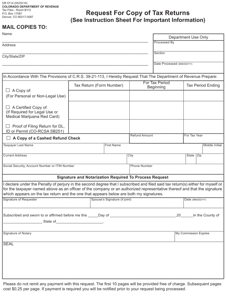 Form DR5714 Download Printable PDF Or Fill Online Request For Copy Of 