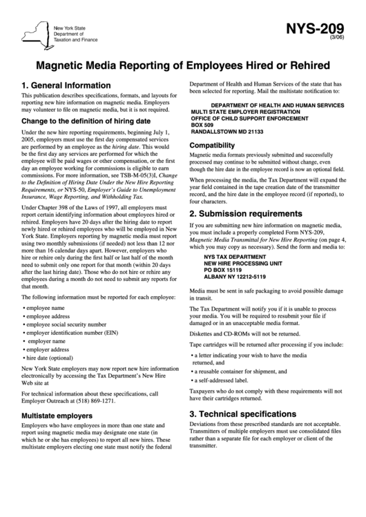 Form Nys 209 Magnetic Media Transmittal For New Hire Reporting 