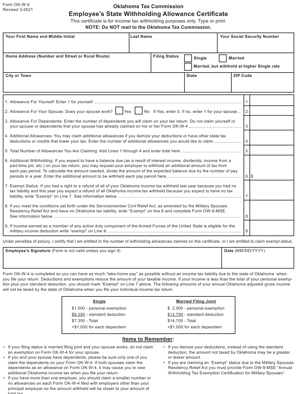 Form OK W 4 Download Fillable PDF Or Fill Online Employee s State