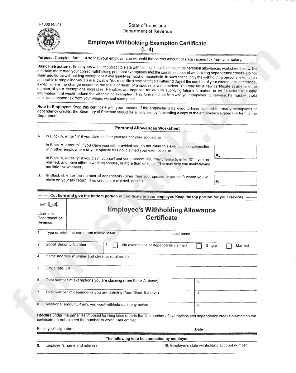 Louisiana Employee Withholding L4 Form 2023