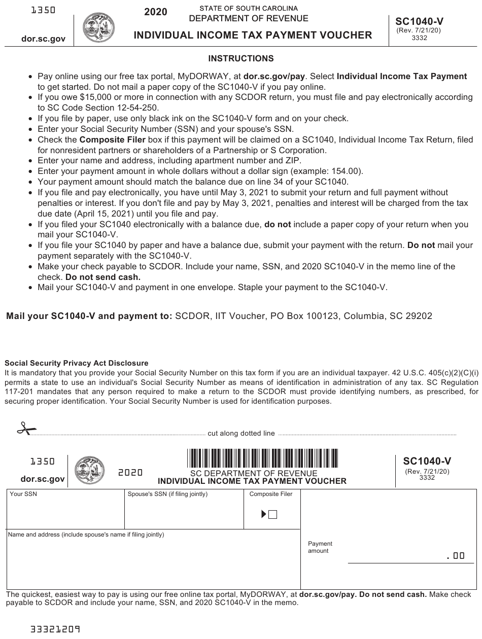 Form SC1040 V Download Printable PDF Or Fill Online Individual Income 