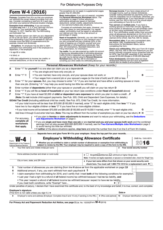 Form W 4 Employee S Withholding Allowance Certificate Oklahoma 