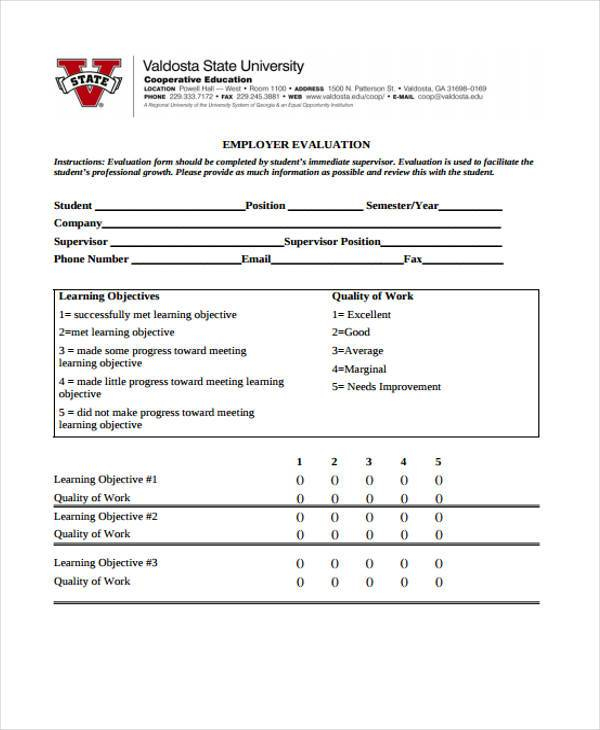 FREE 10 Employer Evaluation Forms In PDF Excel MS Word