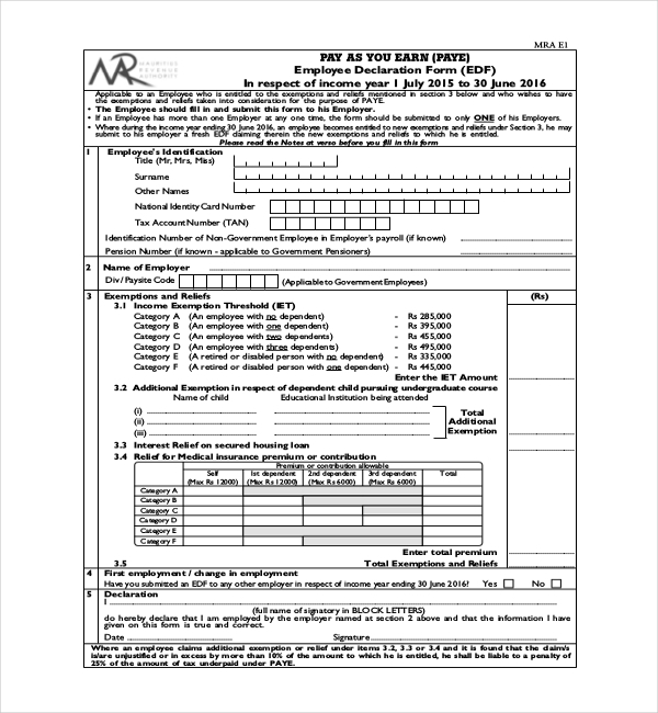 FREE 11 Sample Employee Declaration Forms In PDF Excel Word