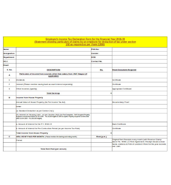 FREE 11 Sample Employee Declaration Forms In PDF Excel Word