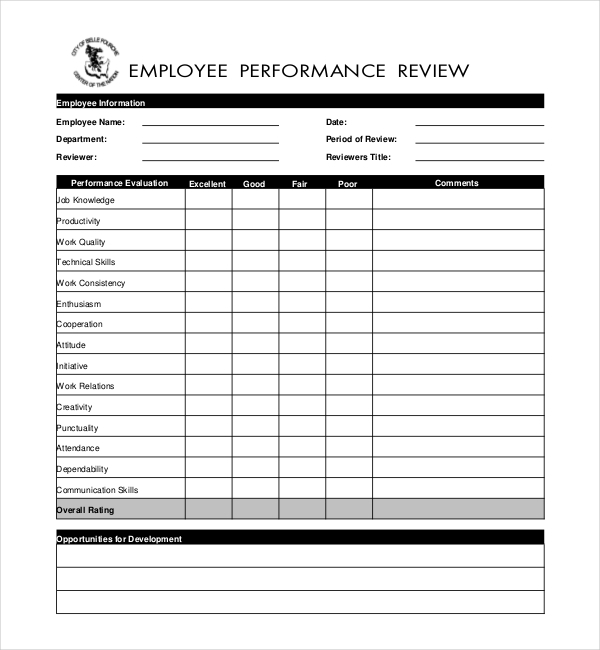 FREE 12 Sample Performance Evaluation Forms In PDF Word Excel