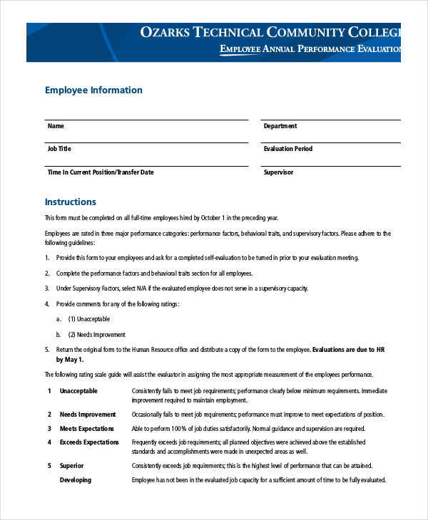 FREE 19 Employee Evaluation Form Samples Templates In PDF MS Word