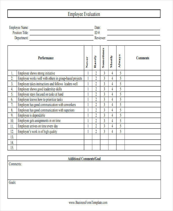 FREE 21 Employee Evaluation Form Samples Templates In PDF MS Word