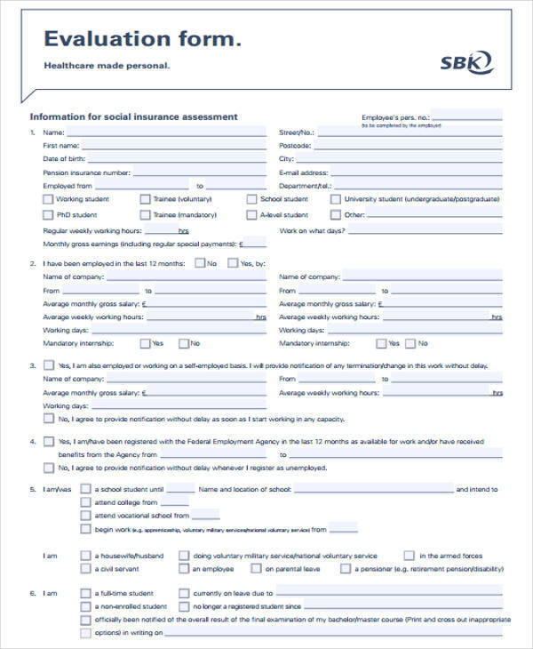 FREE 21 Employee Evaluation Form Samples Templates In PDF MS Word