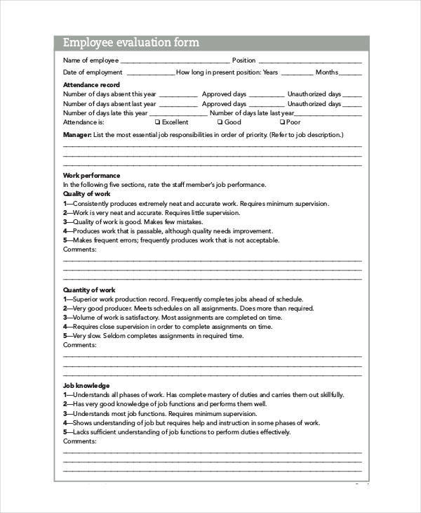 FREE 21 Employee Evaluation Form Samples Templates In PDF MS Word