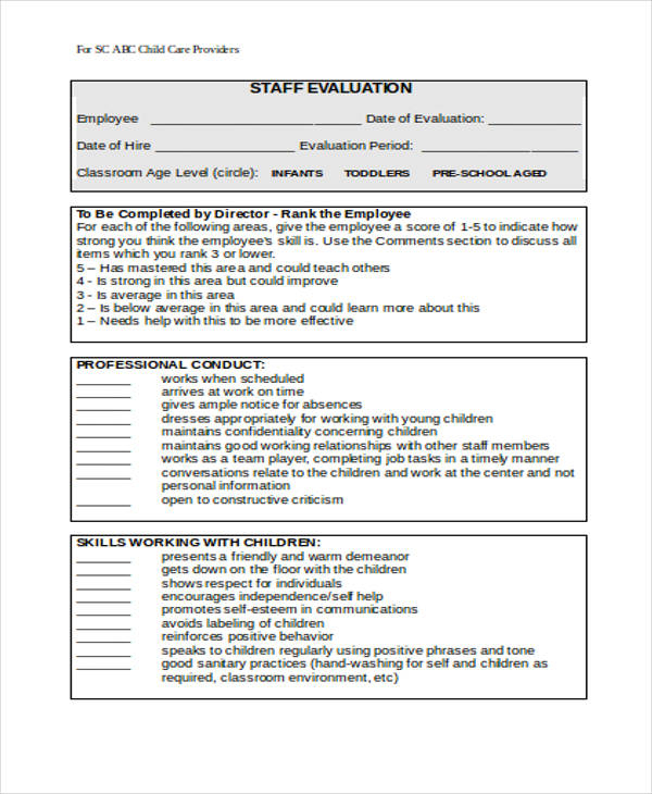 FREE 29 Sample Employee Evaluation Forms In PDF MS Word Excel