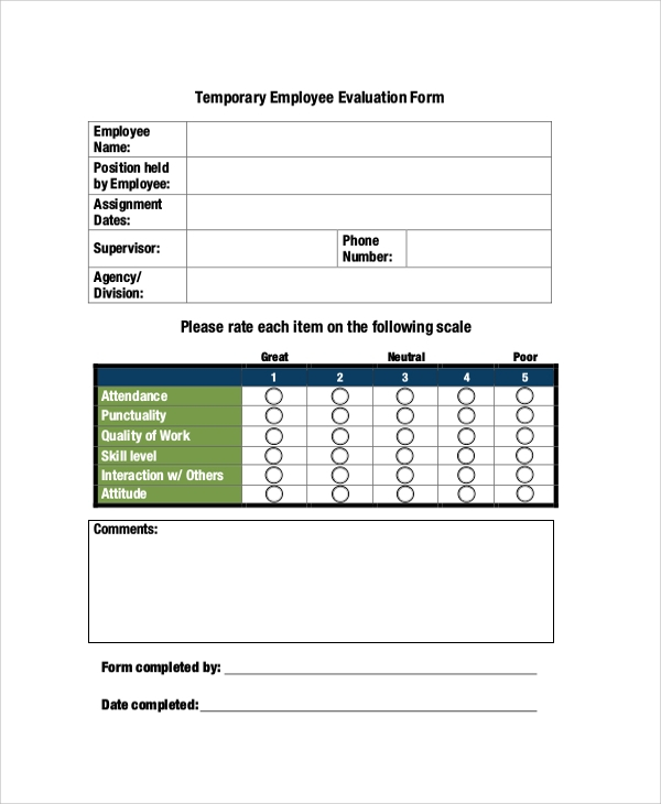 FREE 41 Sample Employee Evaluation Forms In PDF