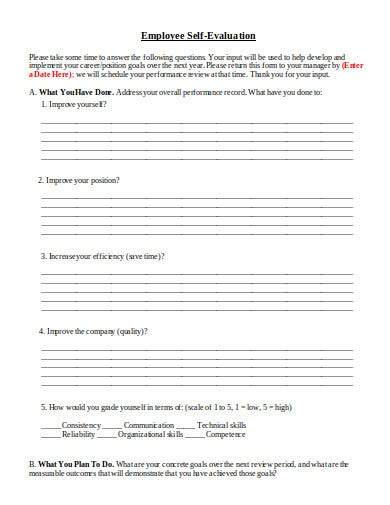 FREE 5 Employee Self Evaluation Form Templates In PDF MS Word Free