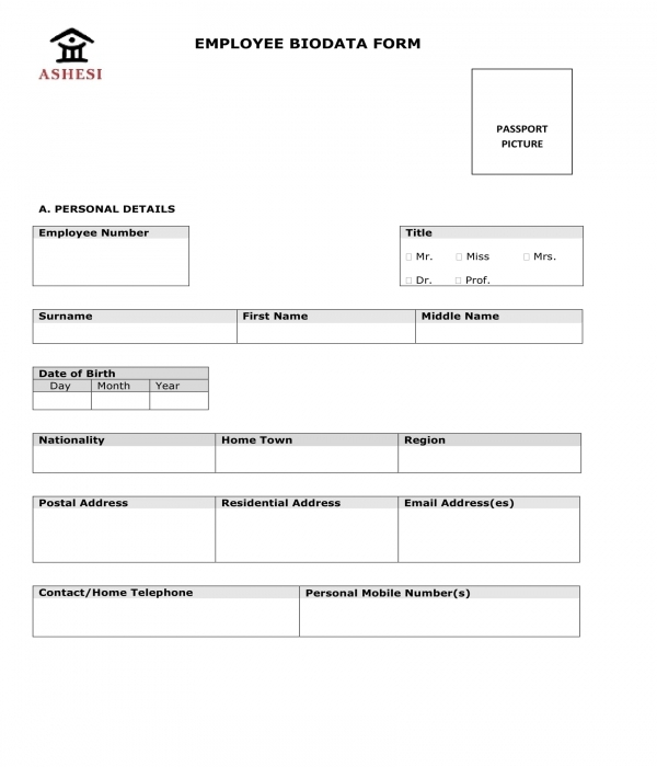 FREE 7 Employee Bio Data Forms In PDF MS Word