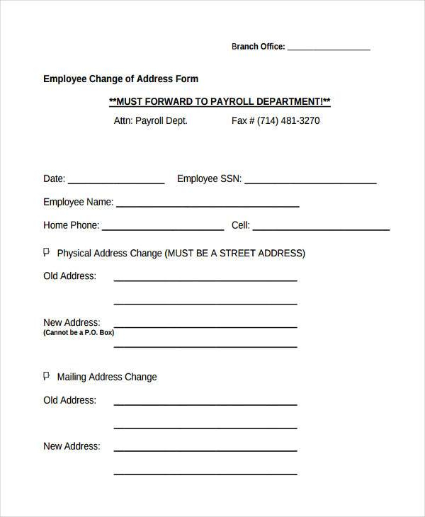 FREE 7 Sample Employee Address Forms In PDF MS Word