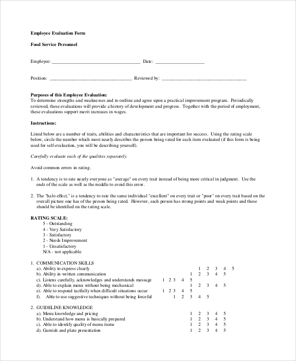 FREE 7 Sample Employee Evaluation Forms In MS Word PDF