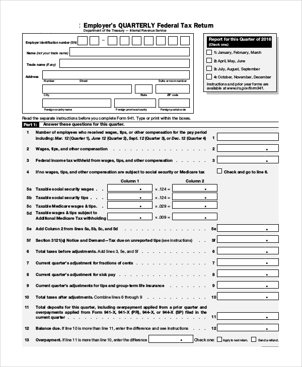 FREE 7 Sample Federal Tax Forms In PDF