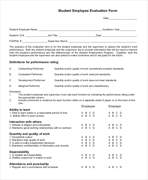 FREE 9 Sample Employee Evaluation Forms In PDF MS Word