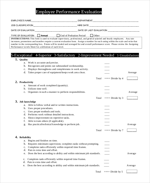 FREE 9 Sample Employee Evaluation Forms In PDF MS Word