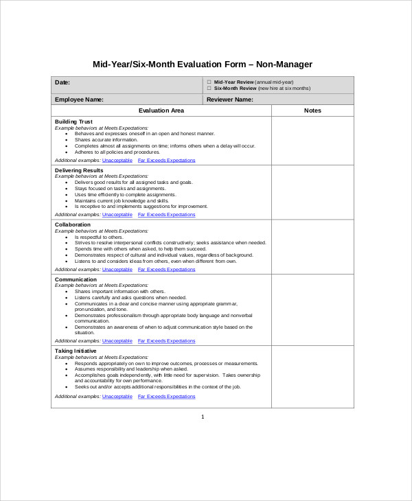 FREE 9 Sample Employee Evaluation Forms In PDF