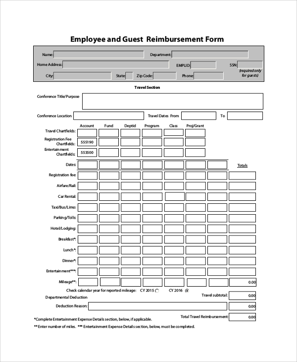 FREE 9 Sample Reimbursement Forms In PDF MS Word Excel