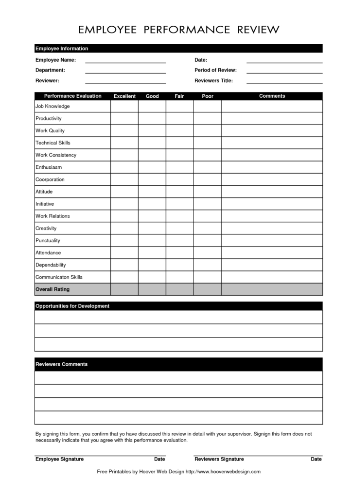 Free Employee Evaluation Forms Printable Free Printable