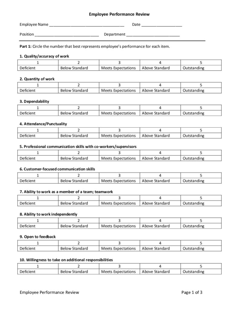 Free Employee Self Evaluation Forms Printable Free Printable