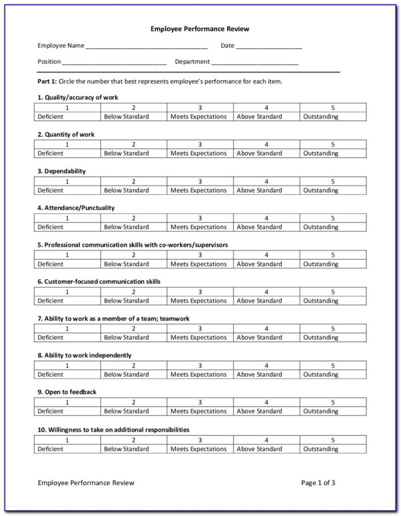 Free Employee Self Evaluation Forms Printable Free Printable