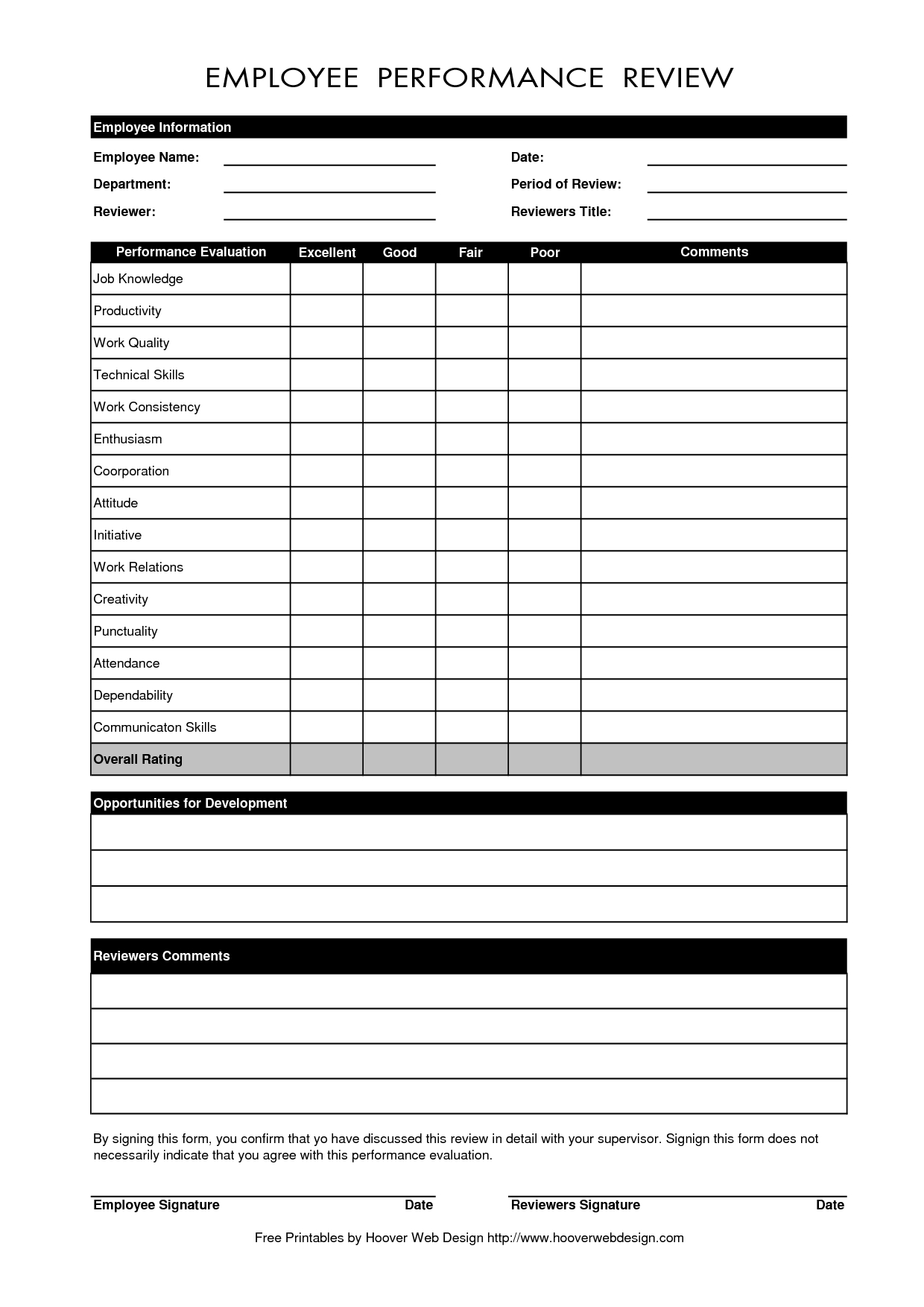 Free Employee Self Evaluation Forms Printable Free Printable