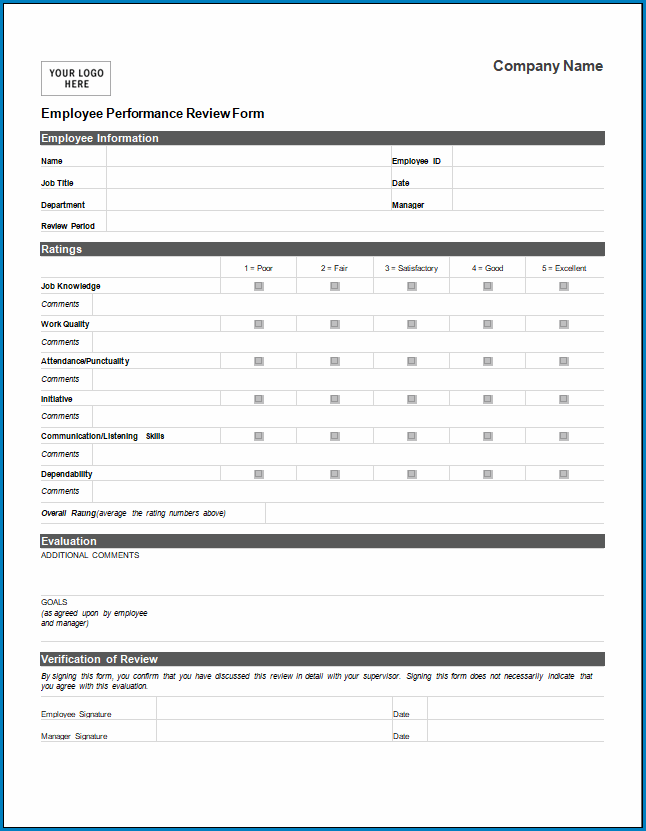 Free Printable Employee Performance Review Form Templateral