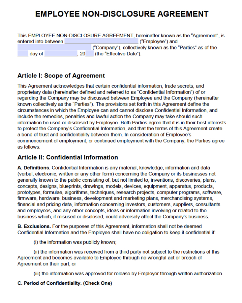 Free Printable Non Disclosure Agreement Form Free Printable