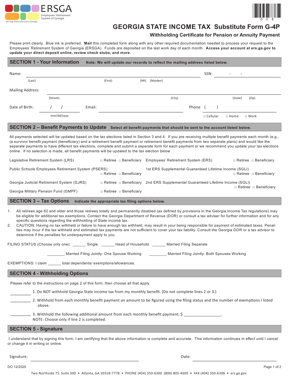 Georgia United States Georgia State Income Tax Substitute Form G 4p 