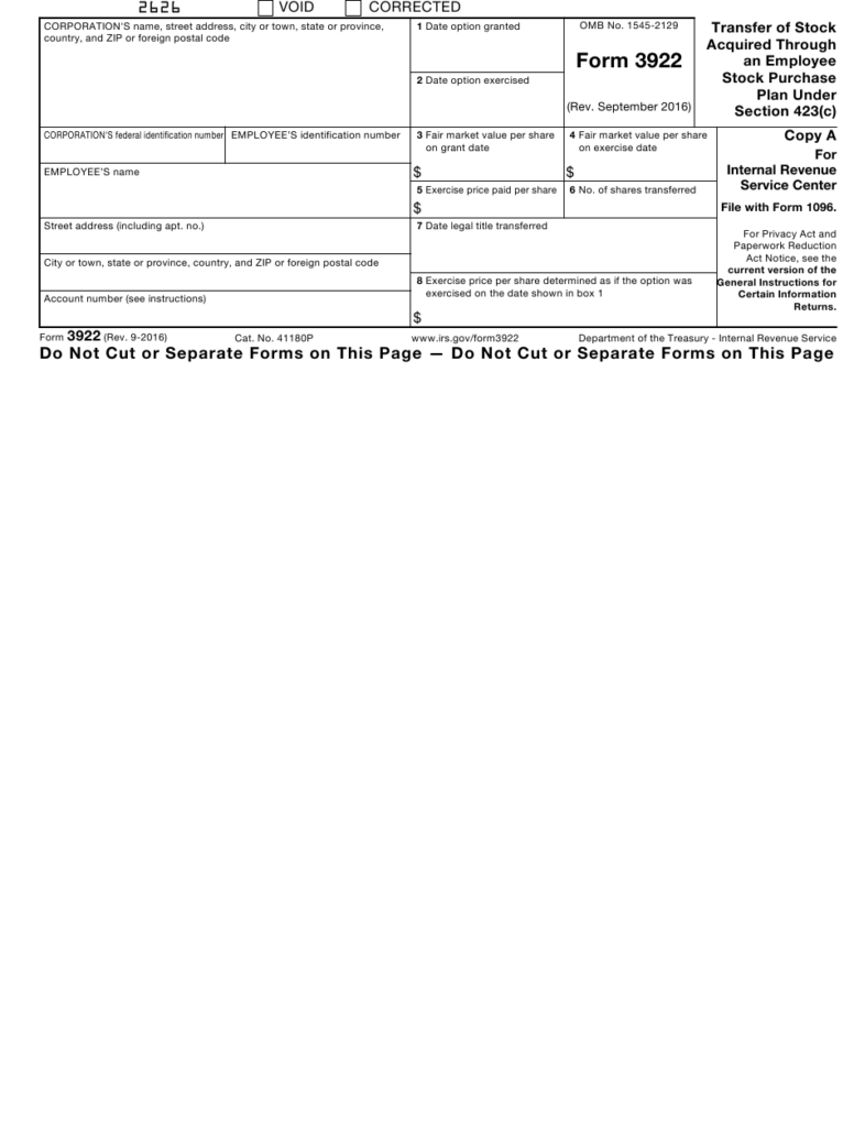 IRS Form 3922 Download Fillable PDF Or Fill Online Transfer Of Stock 