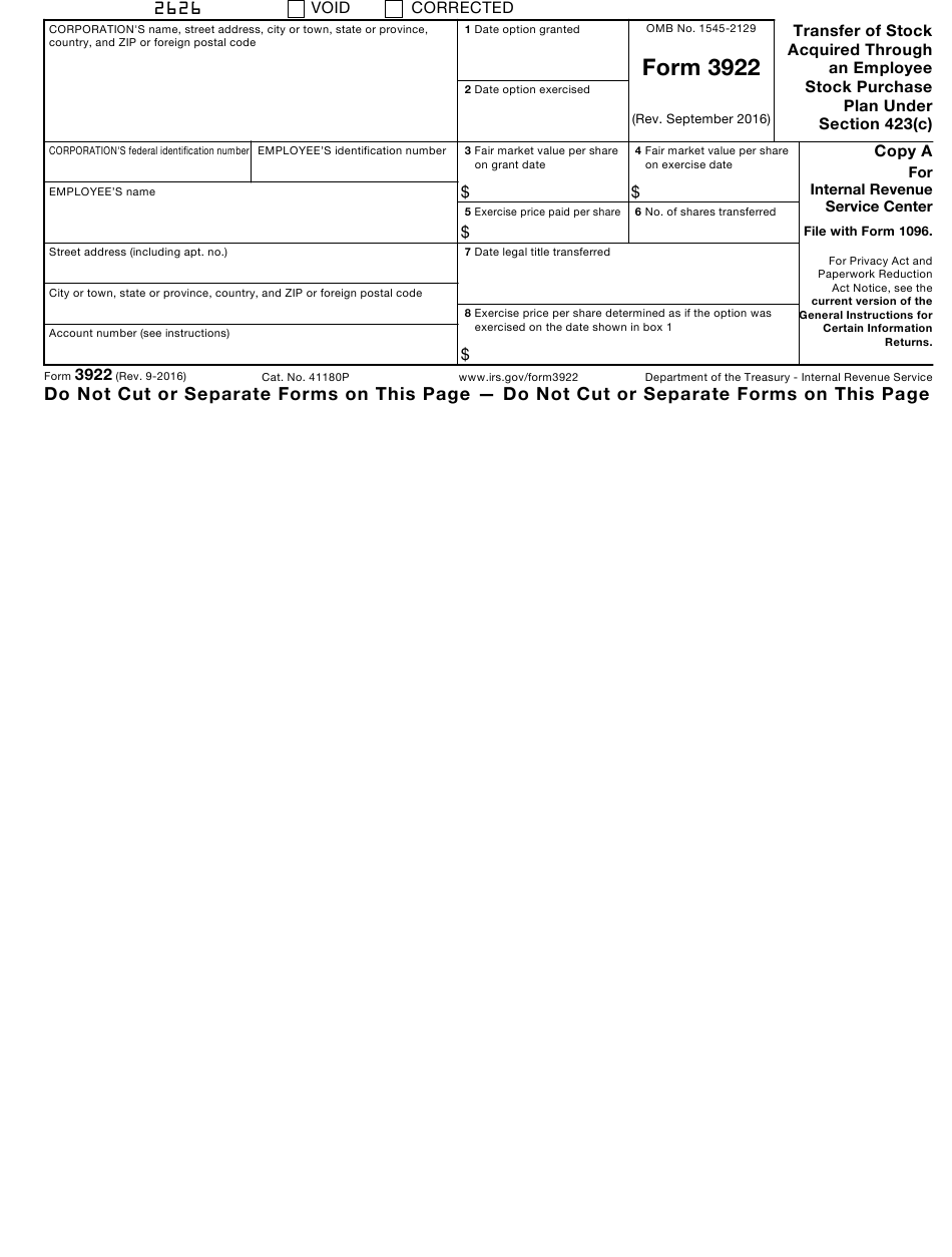 IRS Form 3922 Download Fillable PDF Or Fill Online Transfer Of Stock