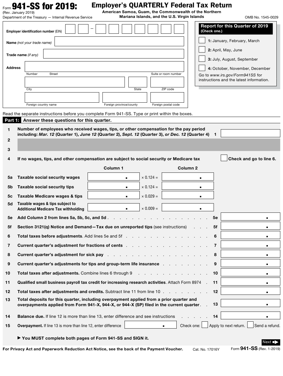 IRS Form 941 SS Download Fillable PDF Or Fill Online Employer s 