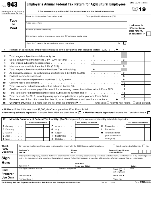 IRS Form 943 Download Fillable PDF Or Fill Online Employer s Annual 