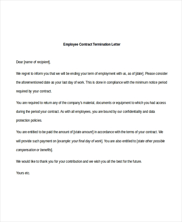 Letter Of Employment Termination Collection Letter Templates