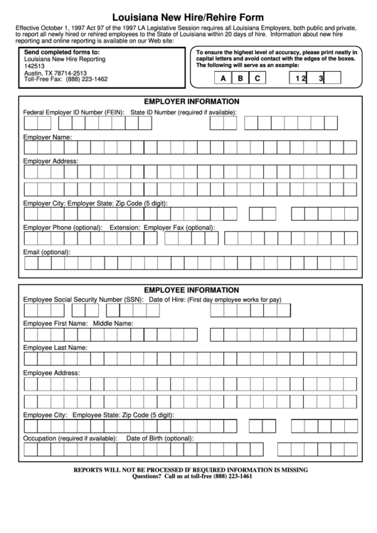 Louisiana New Hire rehire Form New Hire Reporting Printable Pdf Download