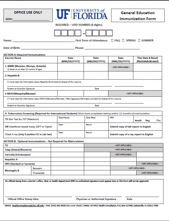 Mandatory Immunization Health History Form s And Instructions Health 