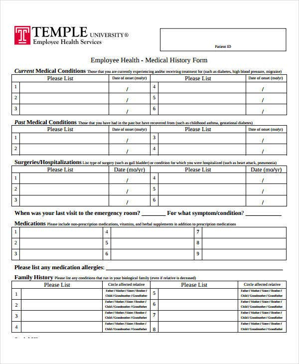 Medical History Form 9 Free PDF Documents Download Free Premium 