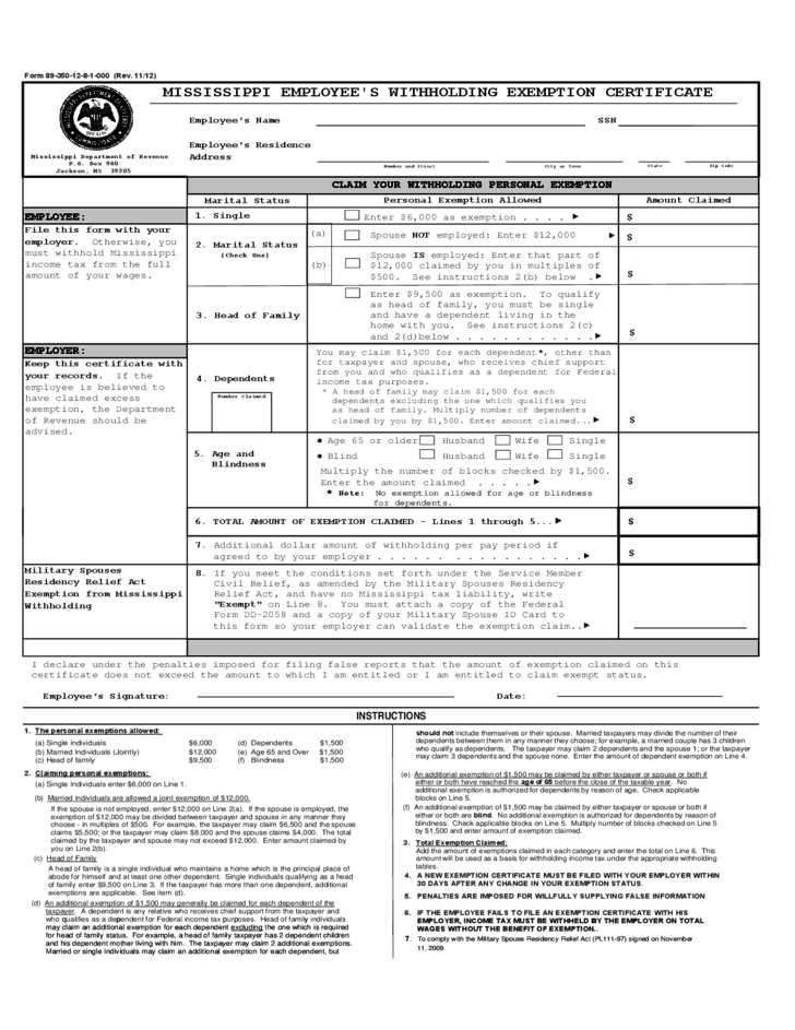 Mississippi Employee Withholding Form 2021 W4 Form 2021