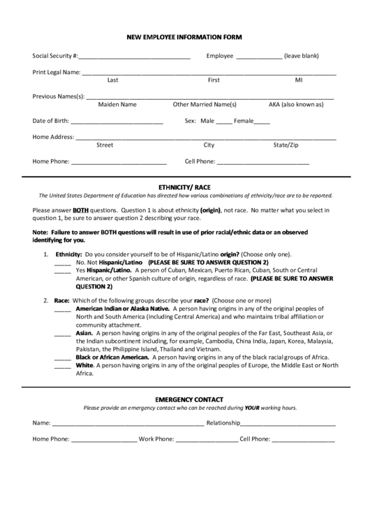 New Employee Information Form Printable Pdf Download