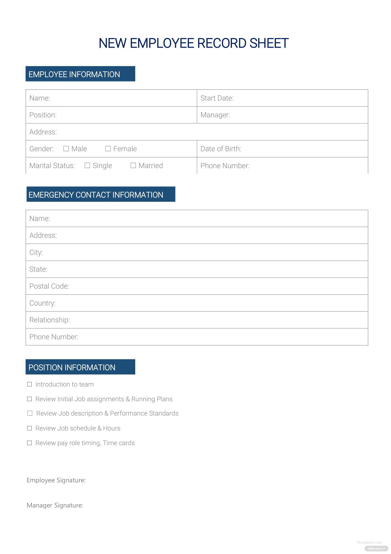 New Employee Record Sheet Template In Microsoft Word Template