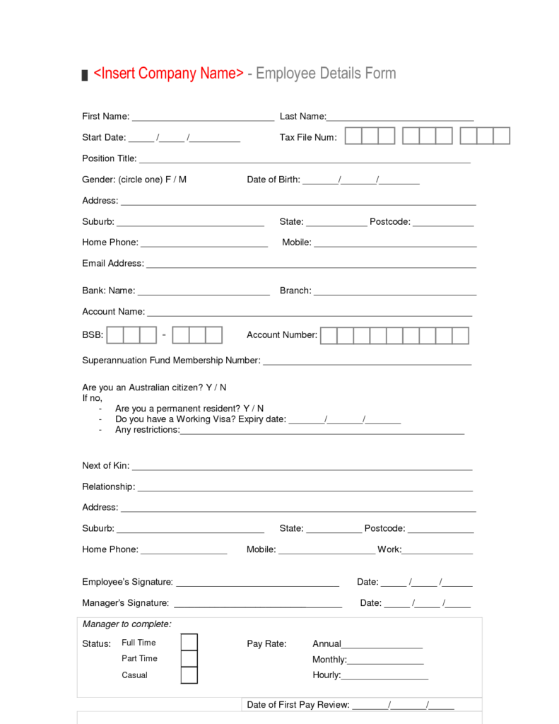 New Hire Employee Details Form Template Sample Vlashed New Employee 