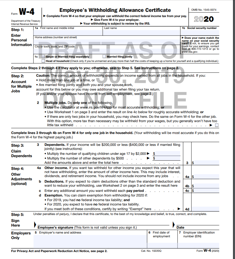 New W2 Form For 2020 W4 Form 2021