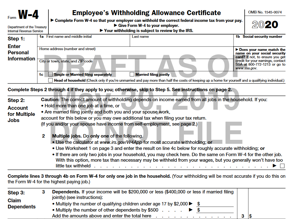 New W4 Form Coming For 2Employee s Withholding Allowance Certificate 