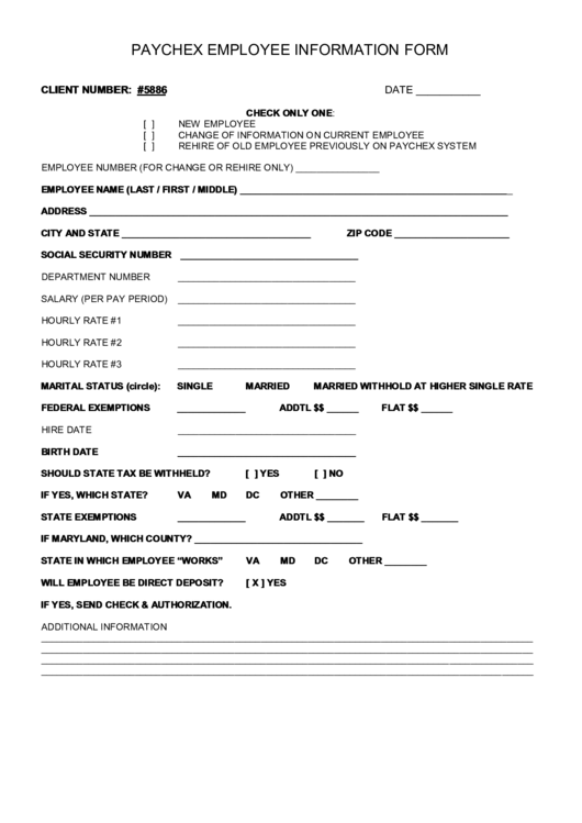 Paychex Employee Information Form Printable Pdf Download