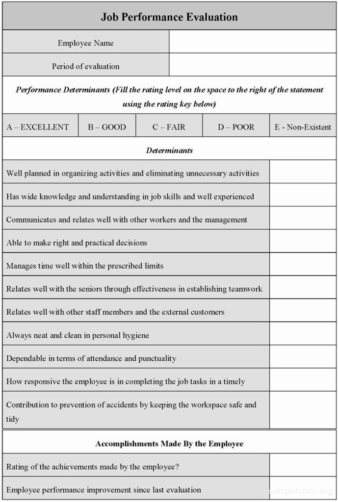 Performance Evaluation Form Template Best Of 12 Best Of Job Performance 