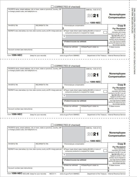 QuickBooks 1099 NEC Form Copy B Recipient Discount Tax Forms