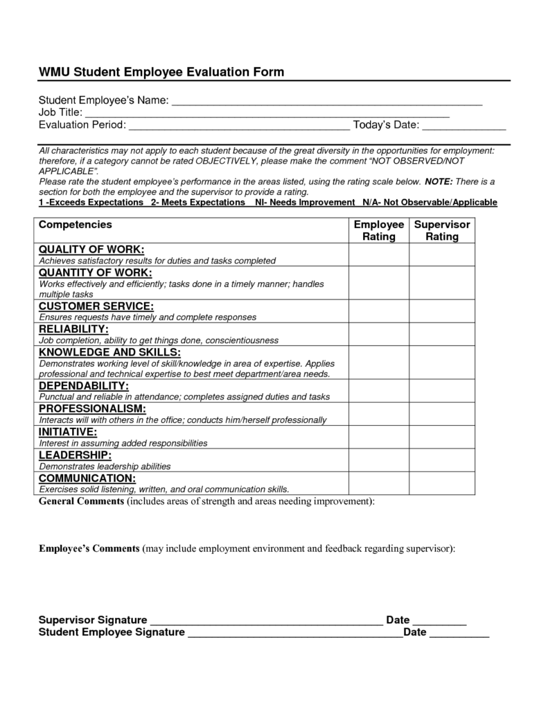 Sample Employee Evaluation Forms Evaluation Employee Employee 